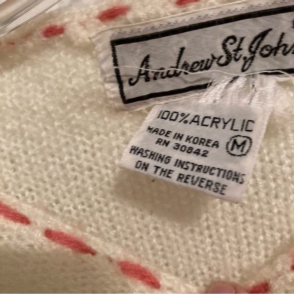 Vintage Andrew St John Cream Floral Crewel Grandma Sweater - Picture 2 of 4